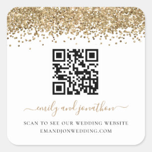 Gold Glitzer QR Code Wedding Website Quadratischer Aufkleber