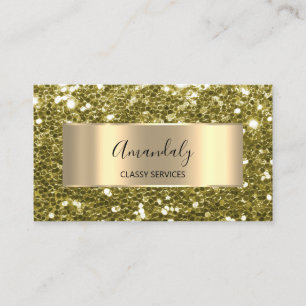 Gold Glitzer QRCode Logo Elegant Mustard Green Bu Visitenkarte