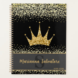 Gold Glitzer Queen and Princess Crown Personalisie Planer