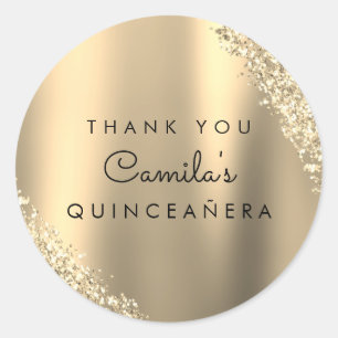 Gold Glitzer Quinceanera Save the Date Runder Aufkleber
