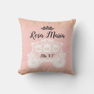 Gold Glitzer Rain BlushPink Quinceñera 16" Kissen