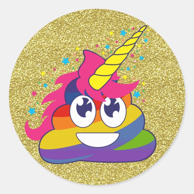 Gold Glitzer Rainbow Kackte Unicorn Emoji Stickers (Vorderseite)