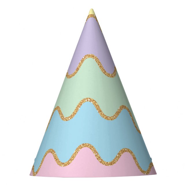 Gold Glitzer Rainbow Wavy Muster Party Hat Partyhütchen (Vorderseite)
