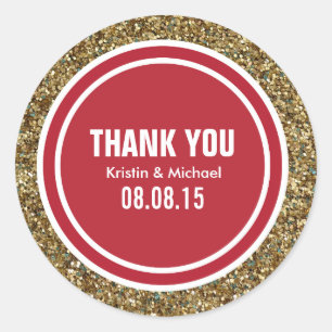 Gold Glitzer Red Custom Danke Label Runder Aufkleber
