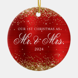 Gold Glitzer Red Foil Unser erstes Weihnachtsfest Keramik Ornament