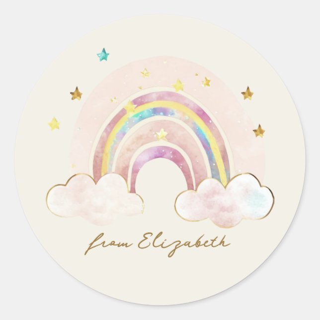 Gold Glitzer Regenbogen von Runder Aufkleber (Vorderseite)