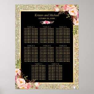Gold Glitzer Rosa 8 Tische Sitzkarte Poster