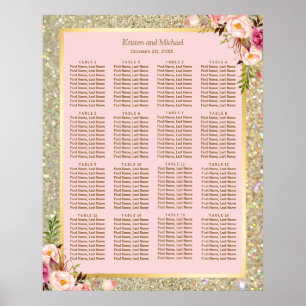 Gold Glitzer Rosa Blütenblätter 16 Tische Sitzkart Poster