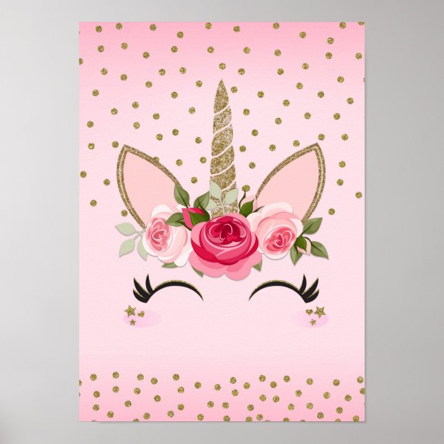 Gold Glitzer & Rosa Blüteneinfassung Trendy Poster (Vorne)