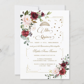 Gold Glitzer Rosa Blütenmis Quince Quinceañera Einladung