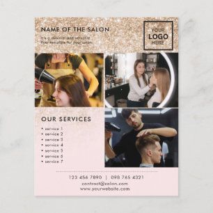 Gold Glitzer Rosa Marketing Foto Flyer für Salon