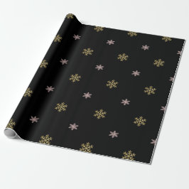 Gold Glitzer & rosa Schneeflocken, schwarz Weihnac Geschenkpapier