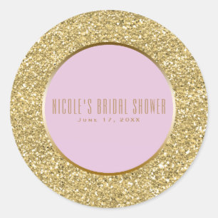 Gold Glitzer + Rosa Sparkle Glam Gastgeschenk Hoch Runder Aufkleber