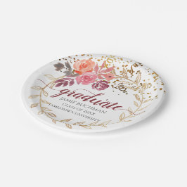 Gold Glitzer Rosa und Marsala Blumengrad Party Pappteller
