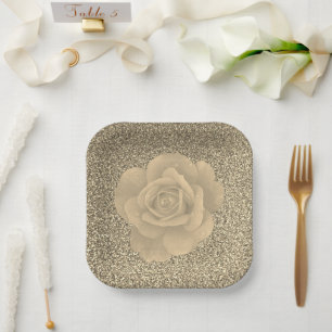 Gold Glitzer Rose Blumenzwiebeln Brautparty Hochze Pappteller