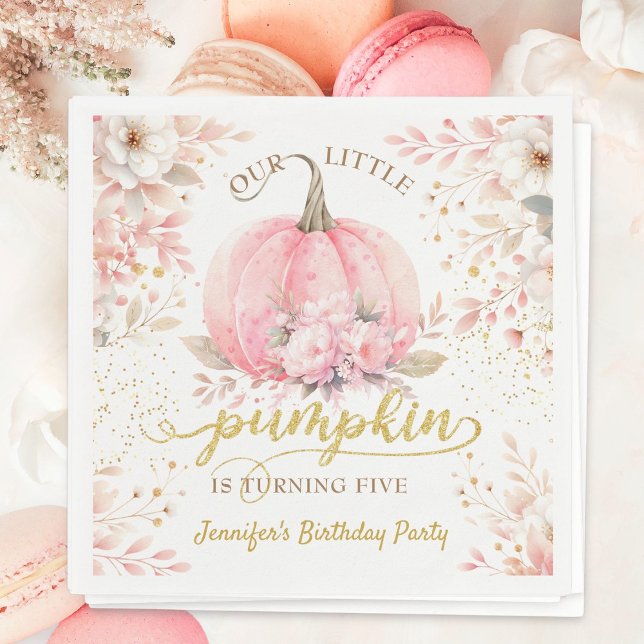 Gold Glitzer Rose Floral Girl Pumpkin 5. Geburtsta Serviette (Von Creator hochgeladen)