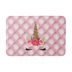 Gold Glitzer & Rosen Einhorn Trendy Niedlich Badematte