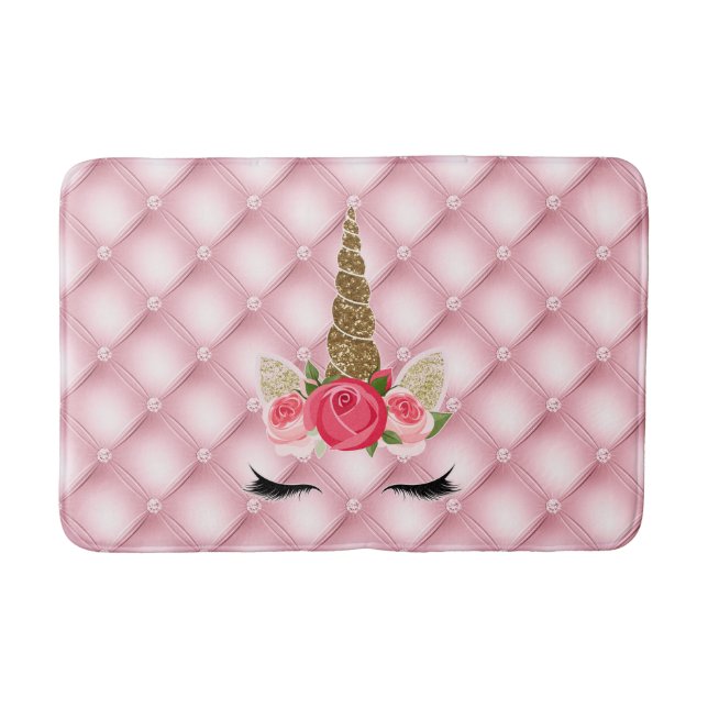 Gold Glitzer & Rosen Einhorn Trendy Niedlich Badematte (Vorderseite)