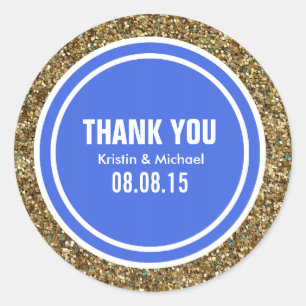 Gold Glitzer Royal Blue Custom Dankeschön Label Runder Aufkleber