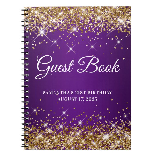 Gold Glitzer Royal Lila 21. Geburtstag Gästebuch Notizblock (Vorderseite)