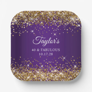Gold Glitzer Royal Lila 40 & Fabulous Pappteller