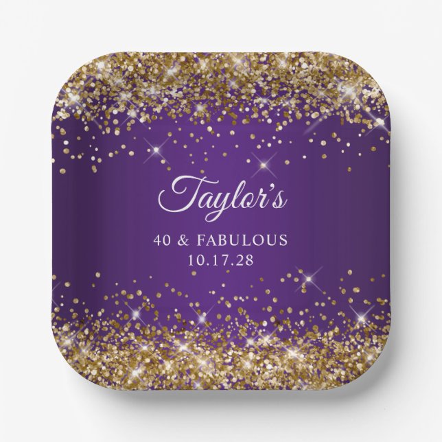 Gold Glitzer Royal Lila 40 & Fabulous Pappteller (Vorderseite)