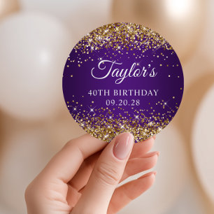 Gold Glitzer Royal Lila 40. Geburtstag Runder Aufkleber
