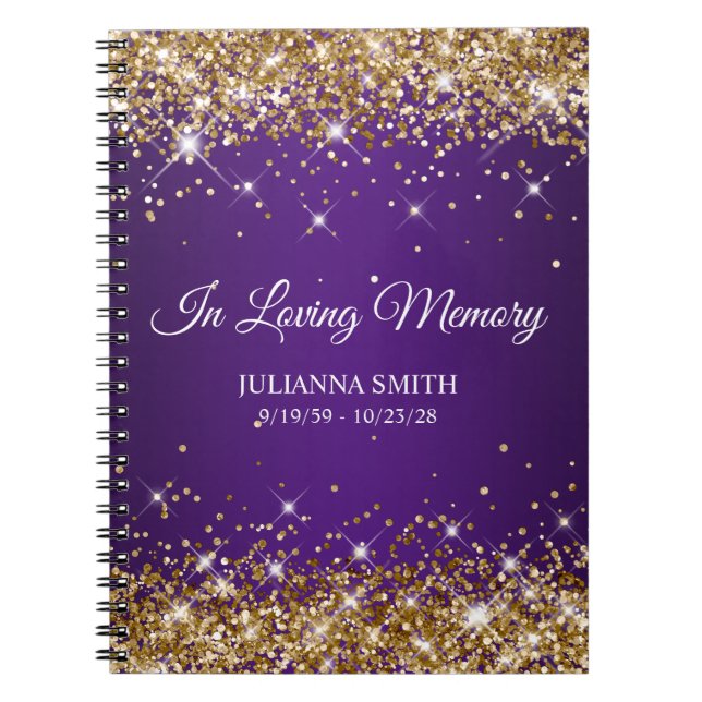 Gold Glitzer Royal Lila Memorial Gästebuch Notizblock (Vorderseite)