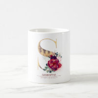 Gold Glitzer S Monogram Floral Burgund Red