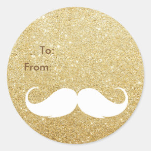 Gold Glitzer Santa Mustache Weihnachtsgeschenk Tag Runder Aufkleber