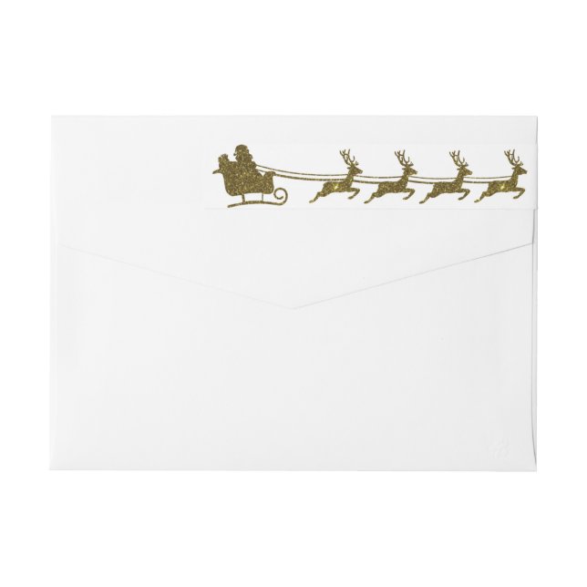 Gold Glitzer Santa Rentiere Rücksendeadresse (Rückseite)