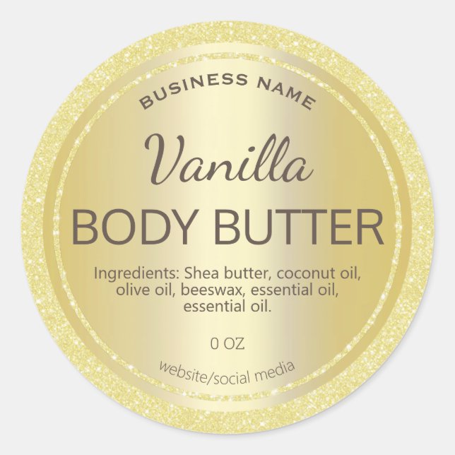 Gold Glitzer Satin Body Butter Labels Runder Aufkleber (Vorderseite)