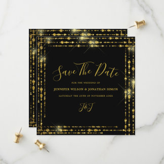 Gold Glitzer Save the Date Schwarze Einladung