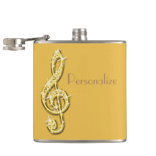 Gold Glitzer Schillernde Musiknoten Flachmann