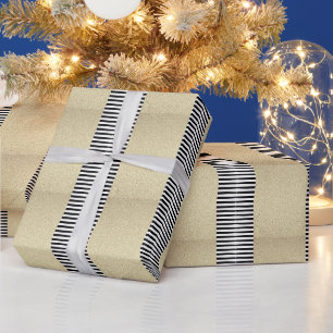 Gold Glitzer Schwarz-weiß Strip Camouflage Modern Geschenkpapier