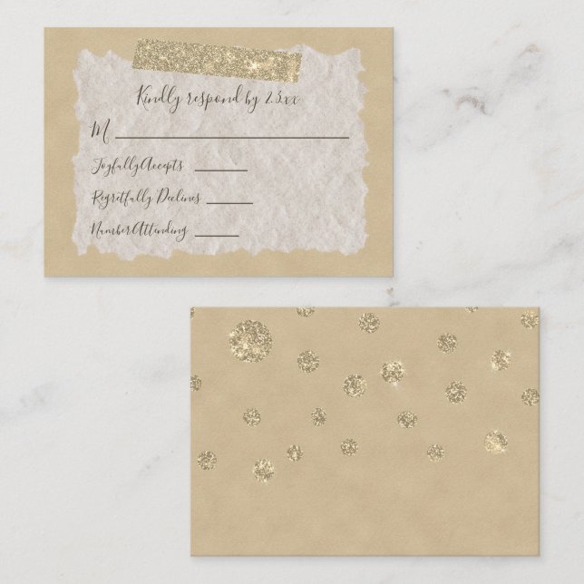 Gold Glitzer Scrapbook Style RSVP-Karte Hinweiskarte (Vorne/Hinten)