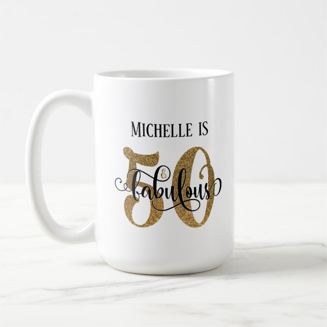Gold Glitzer Script 50 & Fantasous Over White Kaffeetasse (Links)