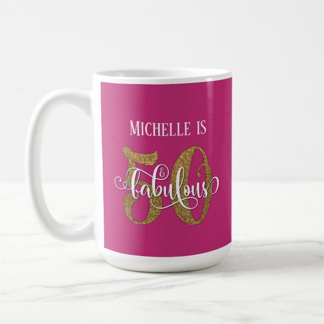 Gold Glitzer Script 50 & Fantastisch über Hot Pink Kaffeetasse (Links)