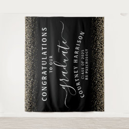 Gold Glitzer Script Calligraphy Abschluss | Schwar Wandteppich