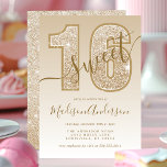 Gold Glitzer Script Sweet 16 Geburtstagsparty Einladung<br><div class="desc">Gold Glitzer Script Sweet 16 Geburtstagsparty Einladung. Dieses trendige Design ist mit Glitzer vor einem allgegenwärtigen Hintergrund betont. Personalisieren Sie dieses individuelle Design mit Ihren eigenen Details.</div>