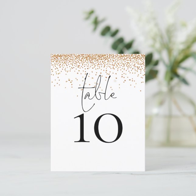 Gold Glitzer Script Wedding Tischnummer (Stehend Vorderseite)