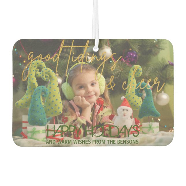 Gold Glitzer Script Weihnachts-Foto Autolufterfrischer (Vorderseite)
