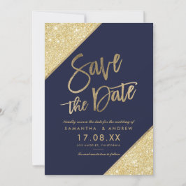 Gold Glitzer Scriptnavy Save the Date blau
