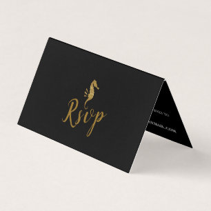 Gold-Glitzer-Seepferd mit Foto-RSVP-Karte Visitenkarten