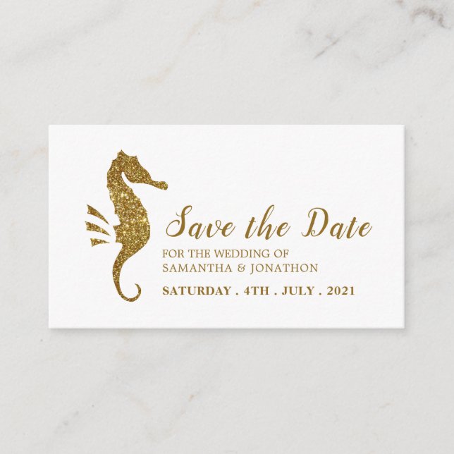 Gold Glitzer Seepferd Save the Date Begleitkarte (Vorderseite)