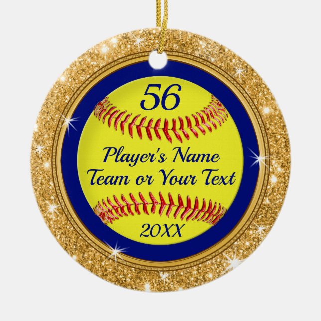 Gold Glitzer sehen Personalisierte Softball-Orname Keramik Ornament (Vorne)
