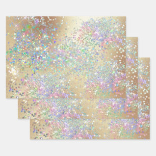 Gold Glitzer Shimmer holografisches Konfetti Party Geschenkpapier Set