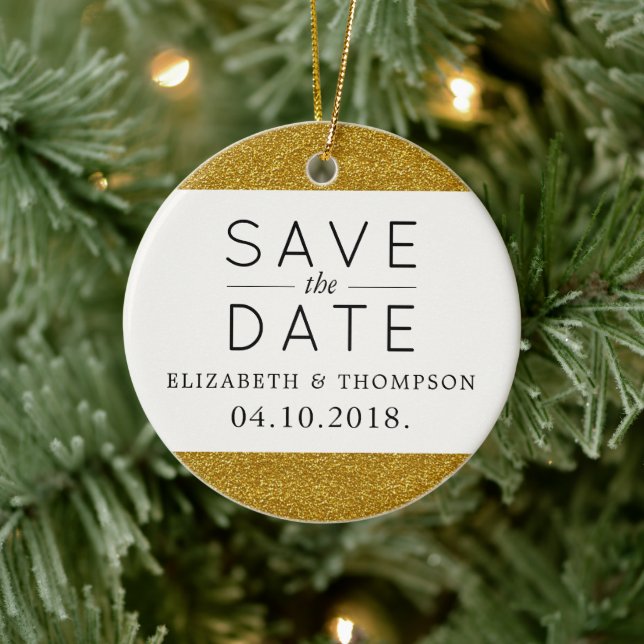 Gold Glitzer, Shiny Glitzer, Save the Date Keramik Ornament (Baum)