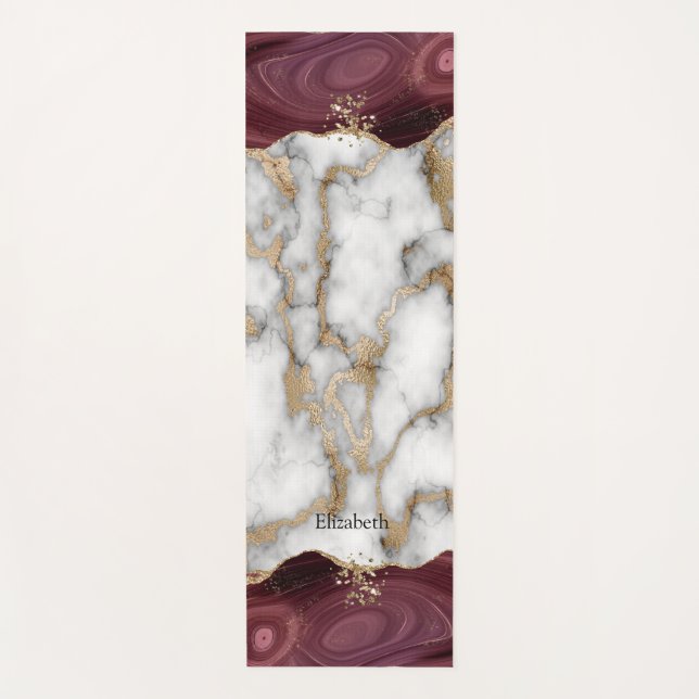Gold Glitzer Shiny White Marble Burgundy Yogamatte (Vorderseite)