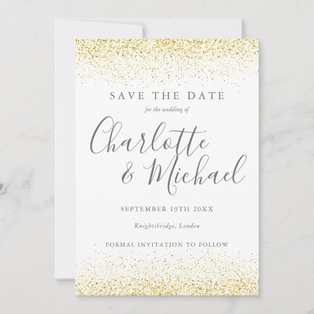 Gold Glitzer Signature Wedding Save the Date Card (Vorderseite)